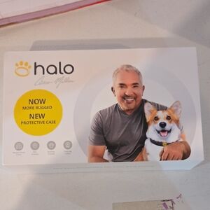 Halo GPS Pet Tracker Packaging with Yellow Accent and White Base NIB NWT